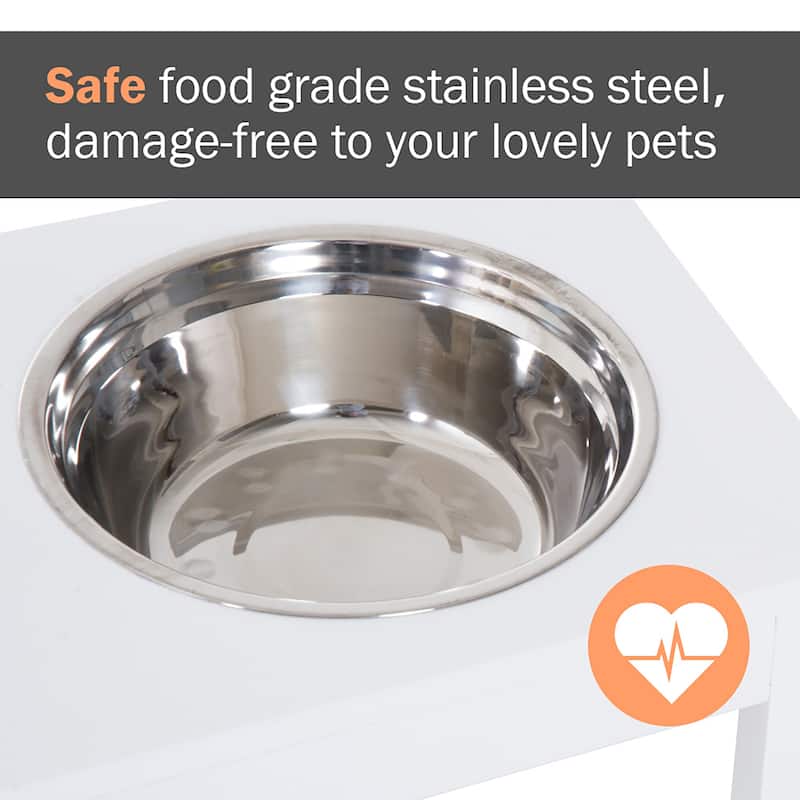 PawHut 23" Elevated Durable Wooden Heavy Duty Dog Pet Bowl Feeding Station - White