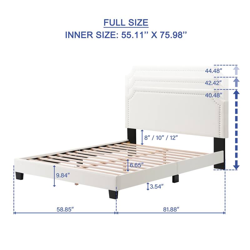Upholstered Platform Bed Frame with Nailhead Trim/Adjustable Headboard/Solid Wooden Slats Support/No Box Spring Needed - Beige