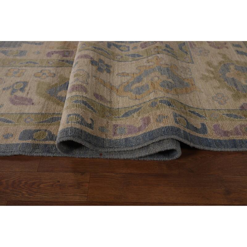Vegetable Dye Blue Oushak Oriental Large Area Rug Handmade Wool Carpet - 10'5"x 13'8"