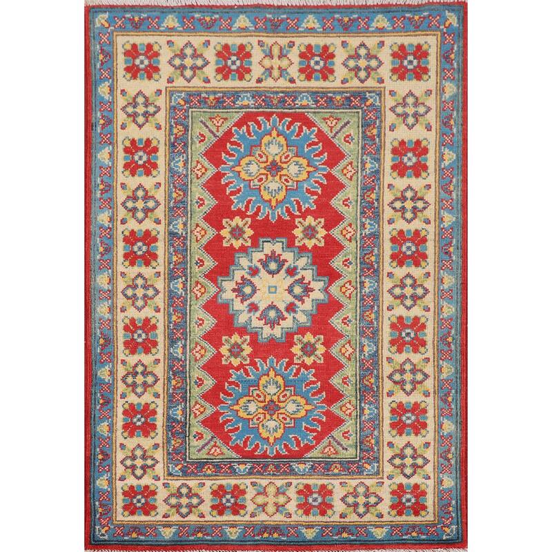 Red Traditional Kazak Rug Handmade Wool Carpet - 2'9" x 4'0"