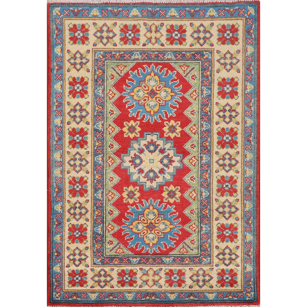 Red Traditional Kazak Rug Handmade Wool Carpet - 2'9" x 4'0"