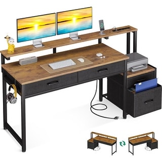 48 Inch Office Desk with Power Outlet, 4 Drawers, Printer Shelf, and ...
