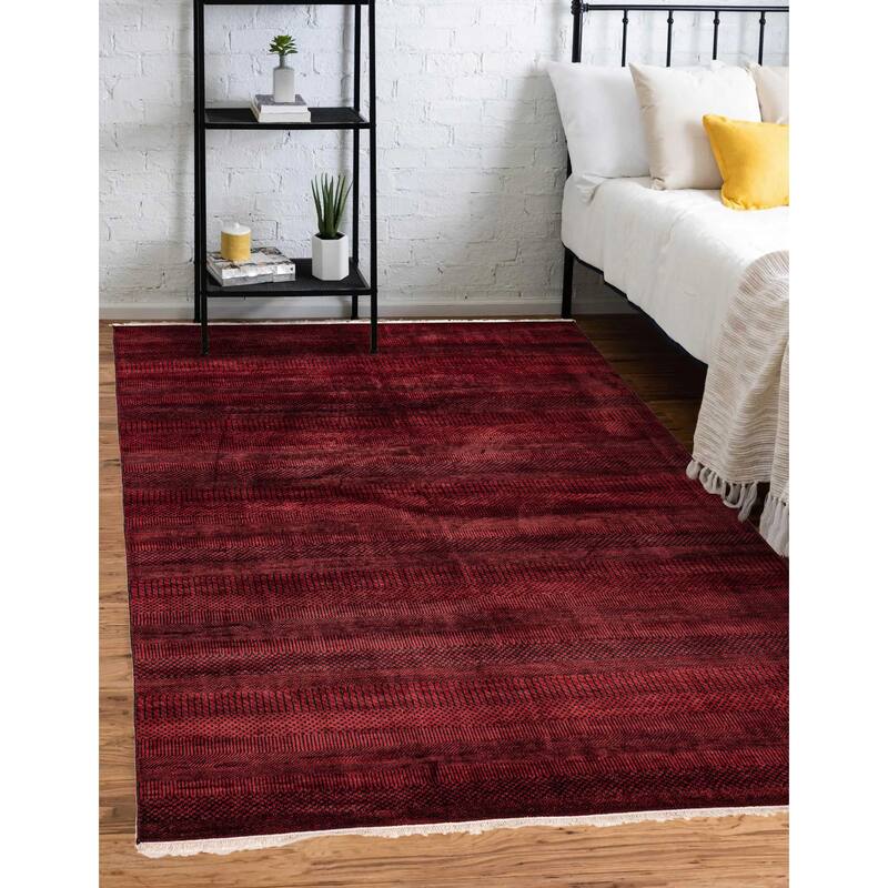 ECARPETGALLERY Hand-knotted Finest Silk Shadow Dark Red Wool Rug - 6'2 x 9'1