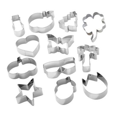 Chicago Metallic Set of 12 Stainless Steel Cookie Cutters with Storage Tin - 12-pcs