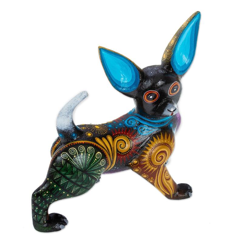 Novica Handmade Black Chihuahua Wood Alebrije Sculpture