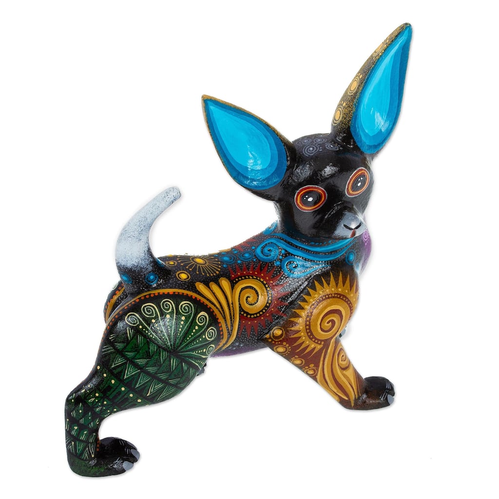 Novica Handmade Black Chihuahua Wood Alebrije Sculpture