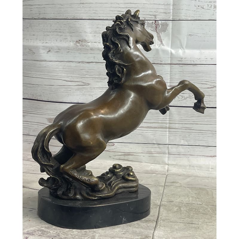 Rearing Imitative Horse Trainer Equestrian Artwork Art Bronze On Marble Statue Sculpture