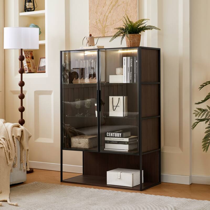 Glass Lighted Display Cabinet with Metal Frame LED Curio Cabinet, 51.2'' Tall Book Display Cabinet Display Shelf