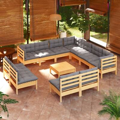 vidaXL 12 Piece Patio Lounge Set with multi colors Cushions Solid Pinewood - 25" x 25" x 24.6"