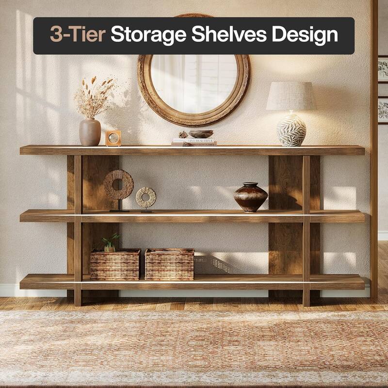 63 Inches Long Console Table with 3-Tier Shelf for Entryway Living Room Hallway