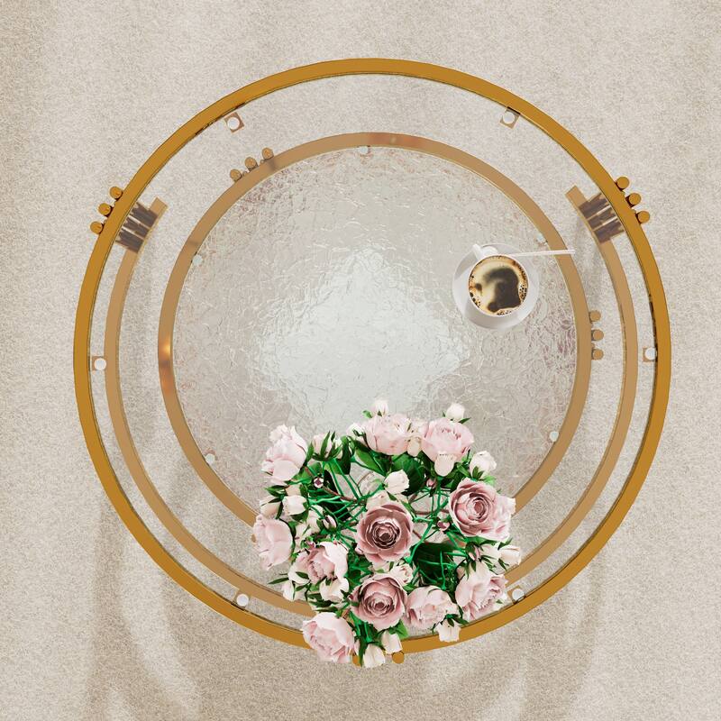 2-Piece Nesting Coffee Table Set, Round Glass Top Center Table with Lower Shelf, 2-Tier Metal Frame Storage Accent Tables
