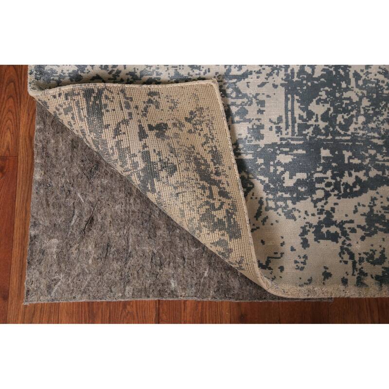 Contemporary Abstract Oriental Foyer Rug Hand-Knotted Grey Wool Carpet - 3'1"x 6'5"