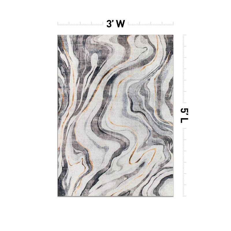 World Rug Gallery Contemporary Marble Washable Non Slip Area Rug