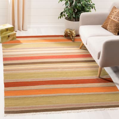 SAFAVIEH Handmade Striped Kilim Solvig Stripe Wool Rug with Fringe