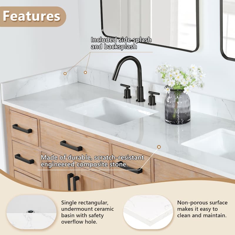 Altair Ceres Engineered Stone Vanity Top in Grain White Without Cabinet