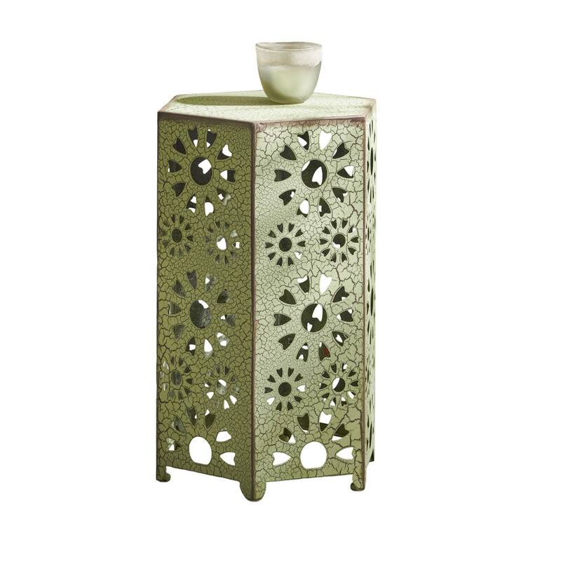 Liana Outdoor Side Table, Hexagonal 14 Inch, Sunburst Cut Out, Green