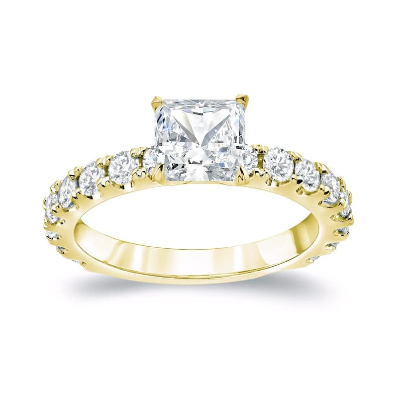 Auriya 14k Gold 2ctw Classic Princess-cut Diamond Engagement Ring - Yellow - 4