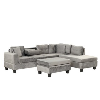 104.5" Modern L-Shape Sectional Sofa with Storage Ottoman, Reversible Chaise, Cup Holder