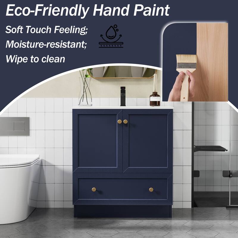 Solid Wood Bathroom Vanity Cabinet with Ceramic Undermount Sink Top Skirting Design