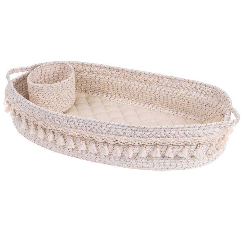 Baby Changing Basket Handmade Woven Cotton Rope Moses Basket 31.20"L