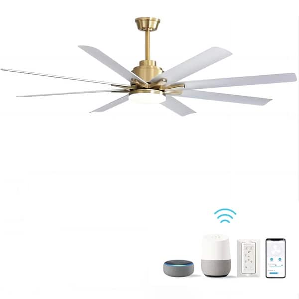 slide 2 of 18, 66 Inch Modern Ceiling Fan With Dimmable Led Light 8 ABS Blades Remote Control Reversible DC Motor For Home Office Gold