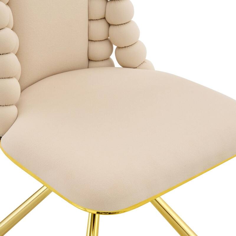 Set of 2 Puffy Bubble Velvet Dining Chairs with Ball Chain Detail & Gold Legs