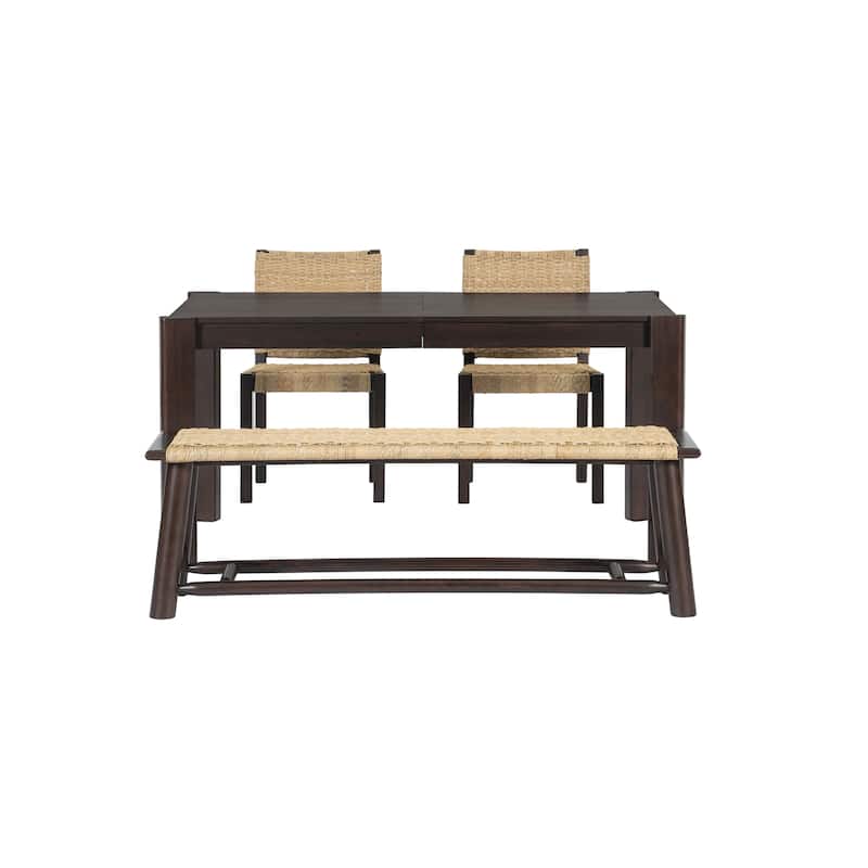 Modern Farmhouse Extendable Dining Table Set with Solid Wood Rattan Chairs - Expandable 59" to 73"