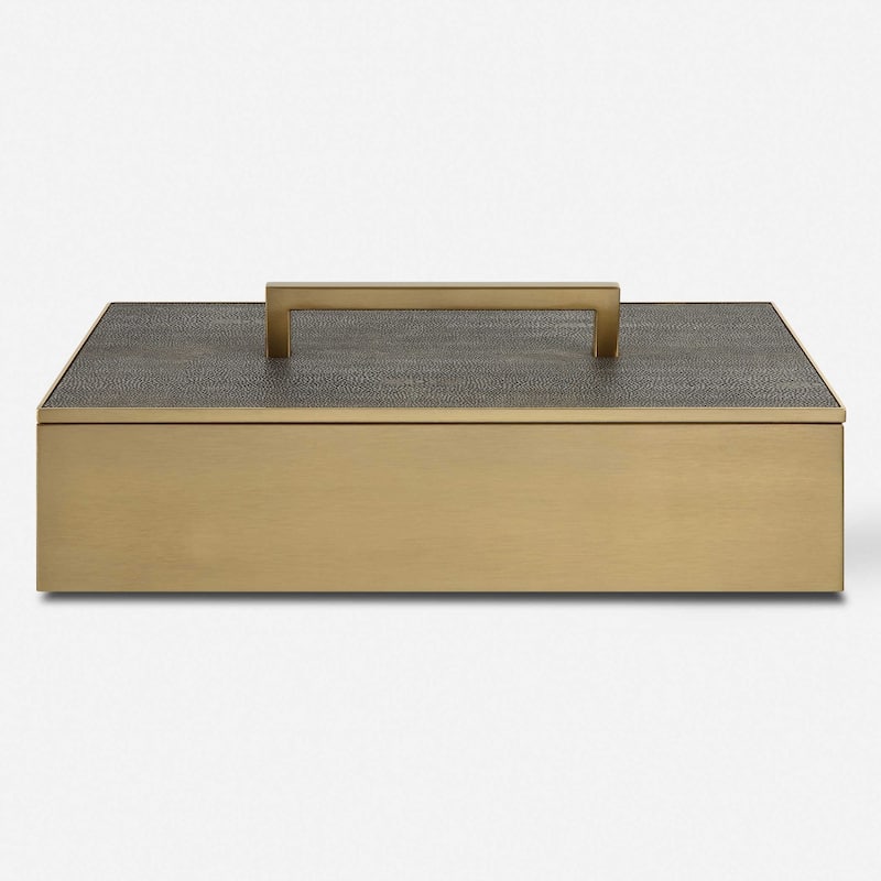 Rectangular Box with Lift Off Lid - 14" - Gray and Brass Finish