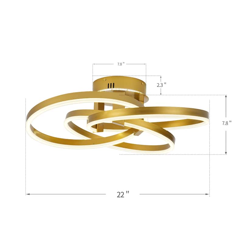 Black or Gold 22" Simple Geometric LED Semi Flush Mount, Nordic Futuristic Sci-fi Leds Ceiling Light - N/A