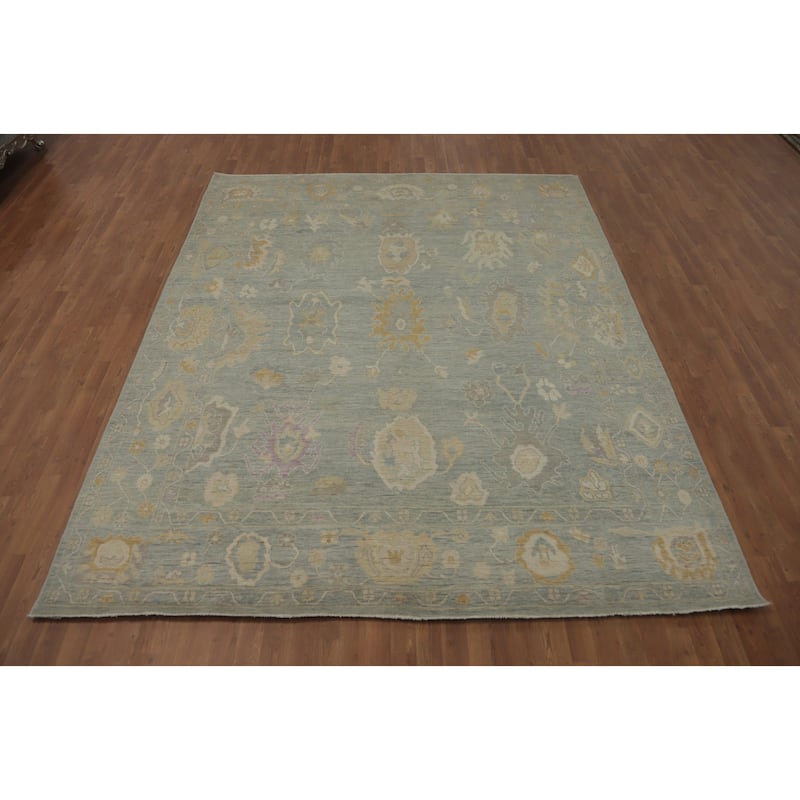 All-Over Gray Floral Oushak Vegetable Dye Area Rug, Floral geometric Carpet - 9' 11'' X 8' 3''