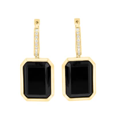 EFFY 14K Yellow Gold Diamond Onyx Earrings