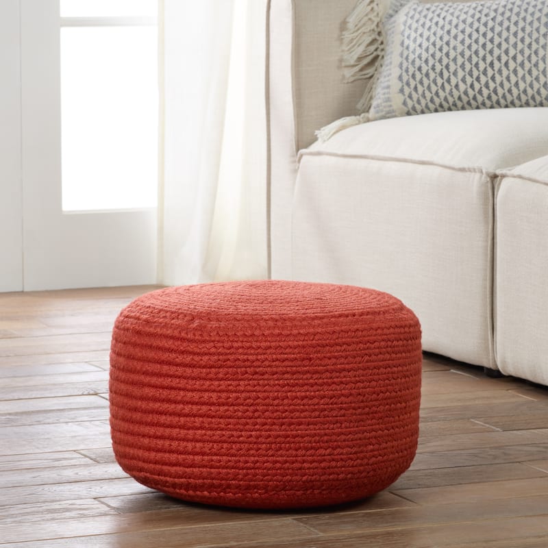 Jaipur Living Saba Solar Round Indoor/Outdoor Polyester Pouf Ottoman/Foot Stool - 18"X18"X12"