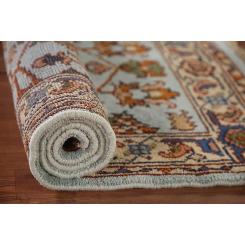 Light Blue Floral Heriz Serapi Oriental Accent Rug Wool Carpet - 2'11"x 5'1"