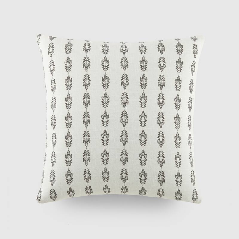 Elegant Patterns Cotton Decor Throw Pillow in Folk Leaves - Gray