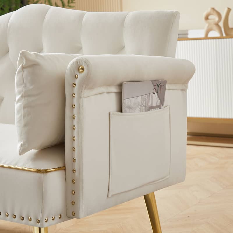 Velvet Loveseat Tufted Couch with 2 Pillow Upholstered Deep Seat Sofa Rivet Arm Lounge Couch Living Room 2 Seater Couch