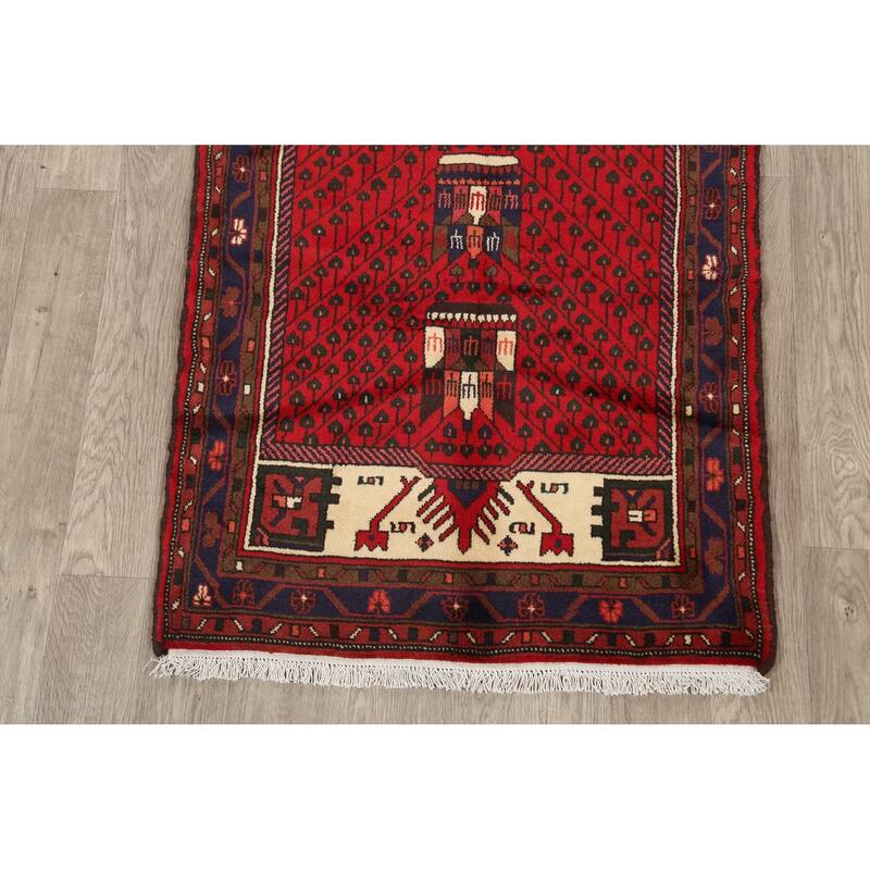 Geometric Tribal Hamedan Persian Area Rug Wool Handmade Foyer Carpet - 3'2" x 4'10"