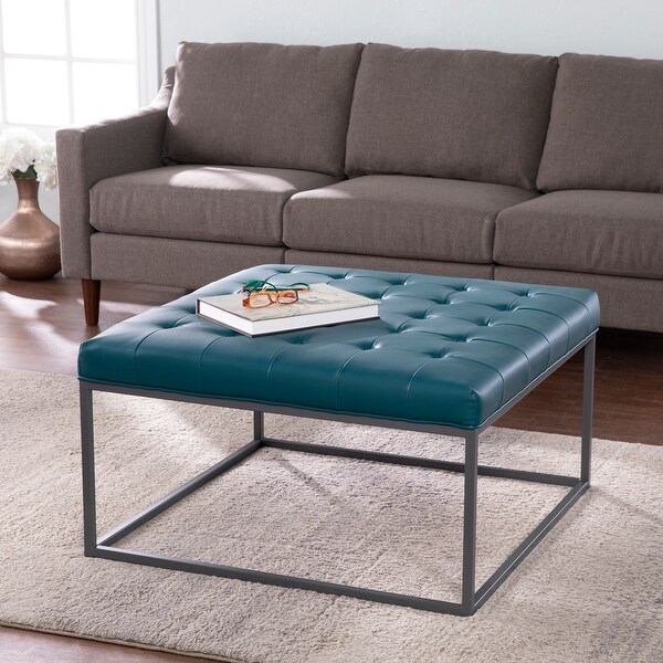 Blue leather sales tufted ottoman