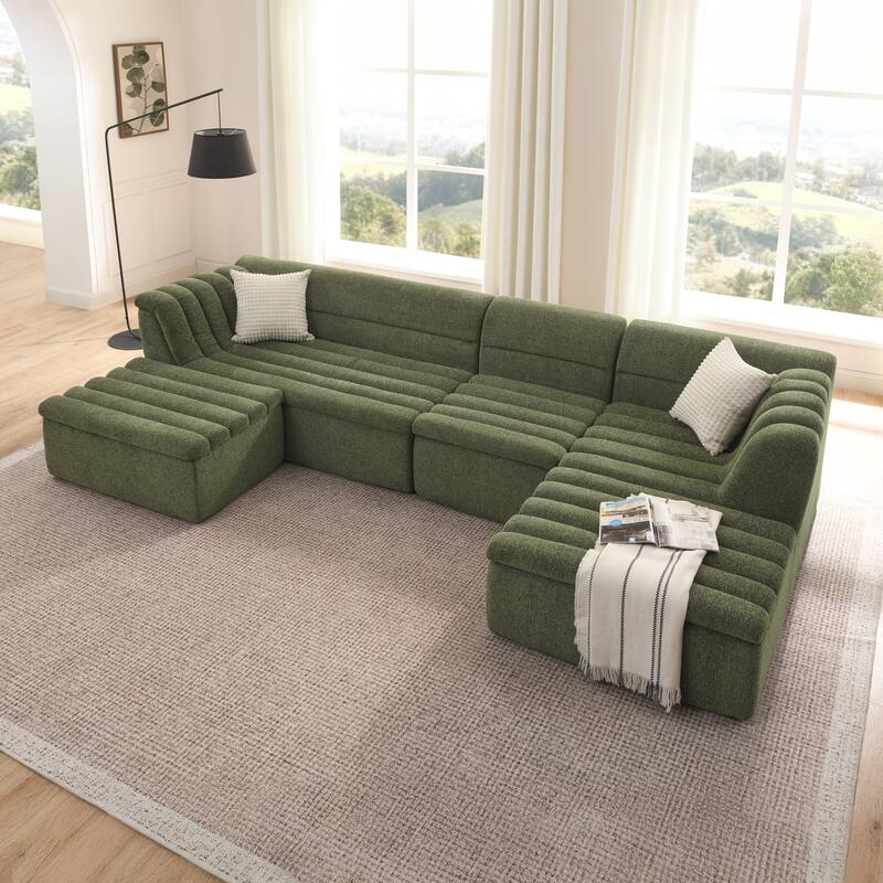 Modular Sectional Sofa with Chaise,Chenille Upholstered Boneless Couches,No Pillows Included - Green