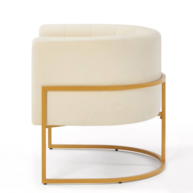 Upholstered Velvet Accent Chair with Golden Metal Stand,Mid-Century Living Room Leisure Chair with Curve Backrest