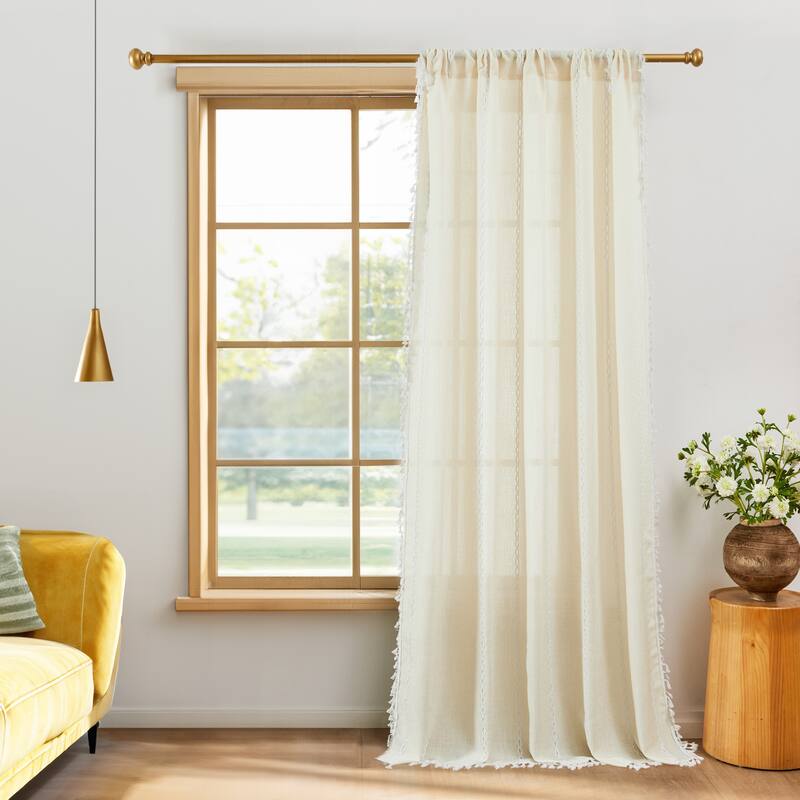 Deconovo Boho Sheer Curtain with Tassels & Embroidery 1 Panel
