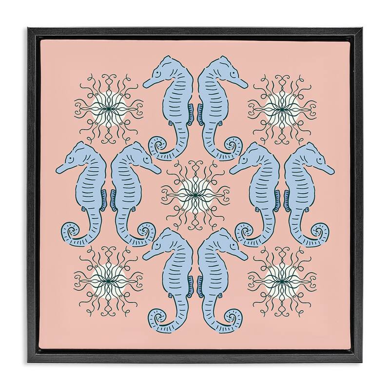 Stupell Symmetrical Coral Seahorse Pattern Framed Floater Canvas Wall Art Design By Sazerelli Designs - 18 x 18 - Black