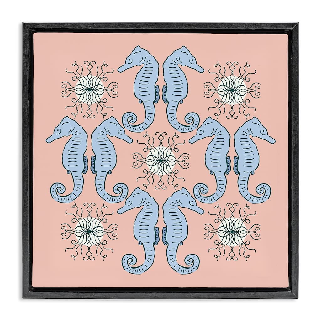 Stupell Symmetrical Coral Seahorse Pattern Framed Floater Canvas Wall Art Design By Sazerelli Designs