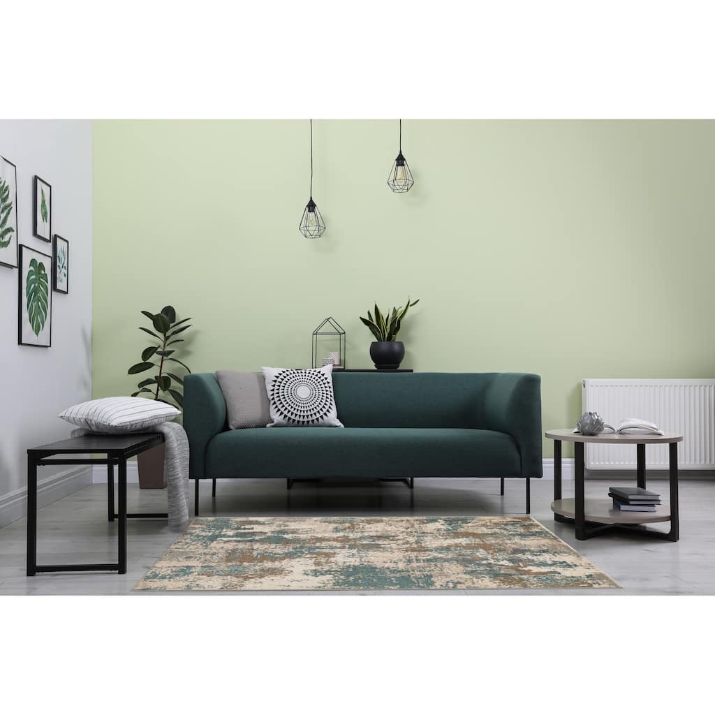 Kriselia Collection Brown/Blue Abstract Area Rug