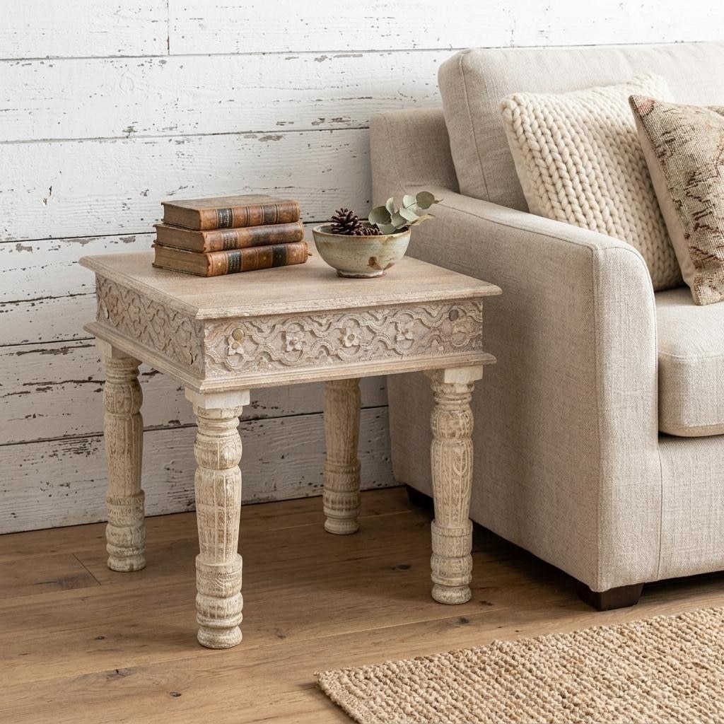 HomeRoots 24" Natural Distressed Solid Wood Square End Table - 57.00 in. x 30.00 in. x 16.00 in.
