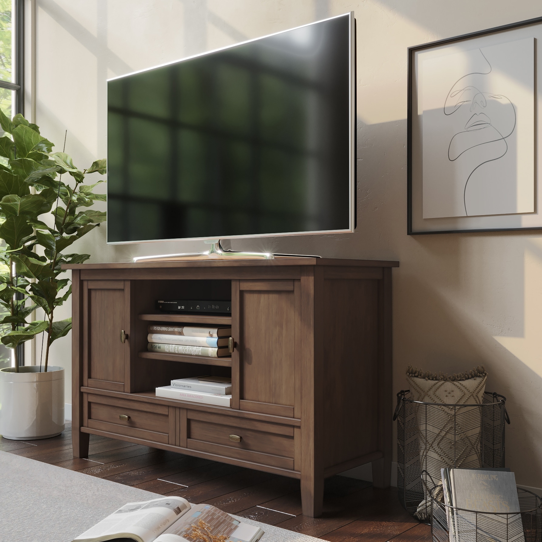  Martin Furniture Asymmetrical Floating Wall Mounted TV Console,  72inch, Light Brown, 72 : Home & Kitchen