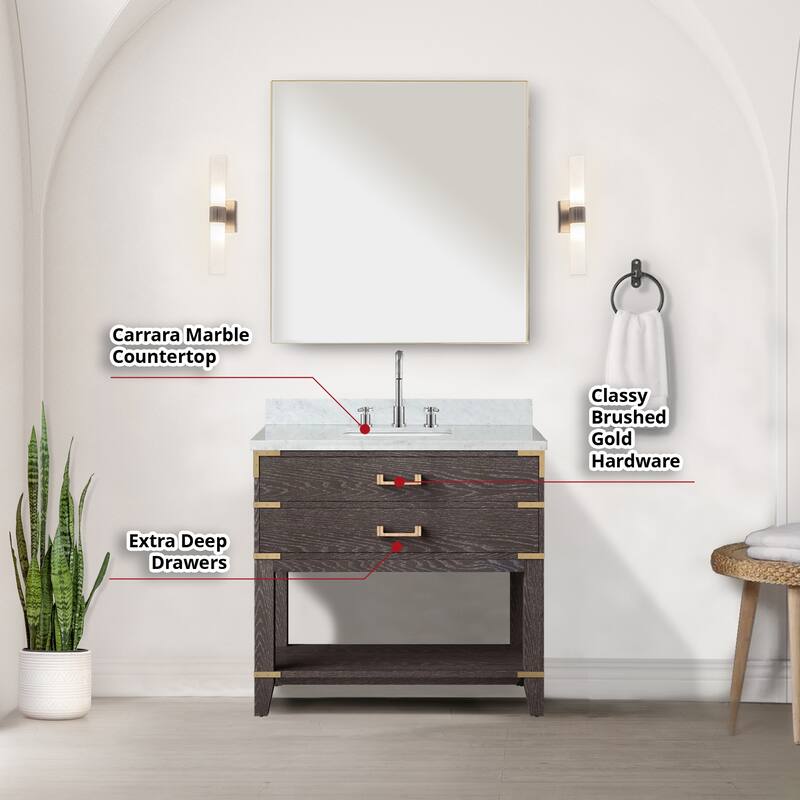 Norwalk Bath Vanity with Carrara Marble Top, Sink, Mirror and Faucet
