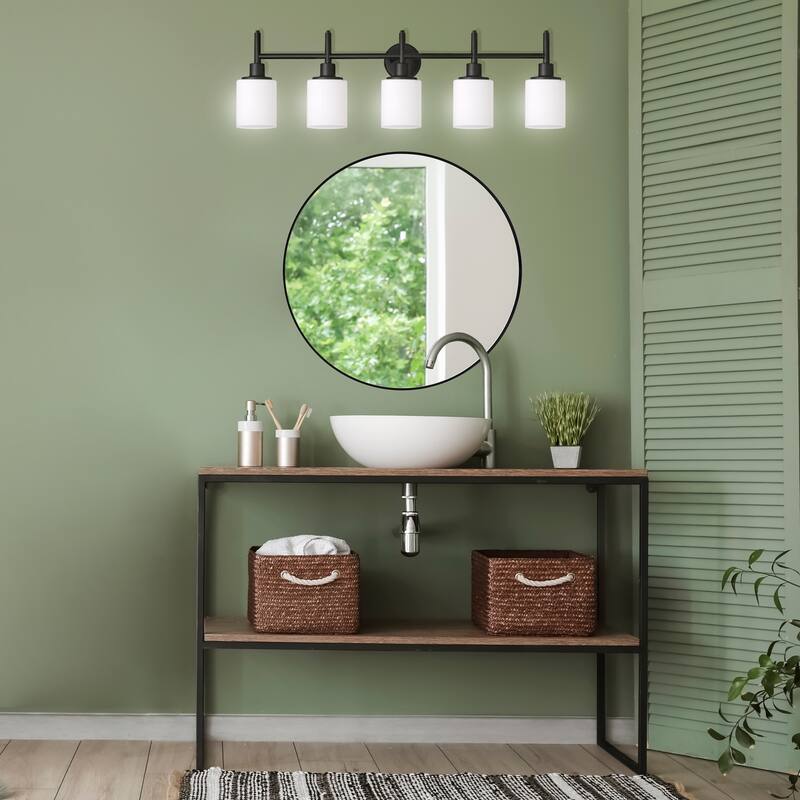 Aubrey Matte Black Dimmable 5-Light Vanity Light - Matte Black