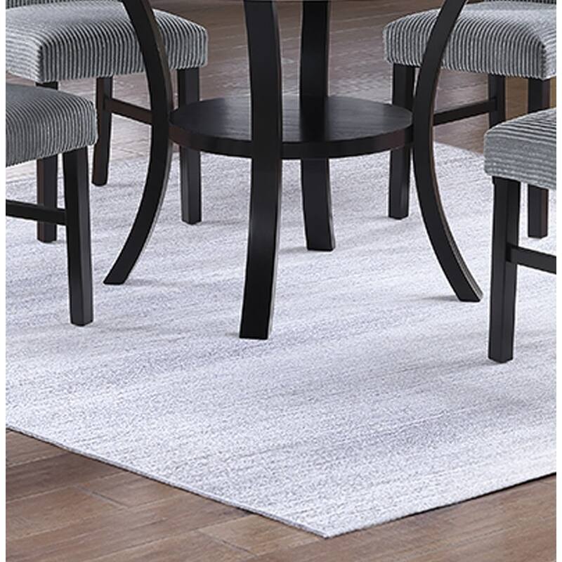Modern Elegant 5pc Dining Set Dark Gray Corduroy Chairs White Top Table w Lower Shelf Kitchen Dining Room