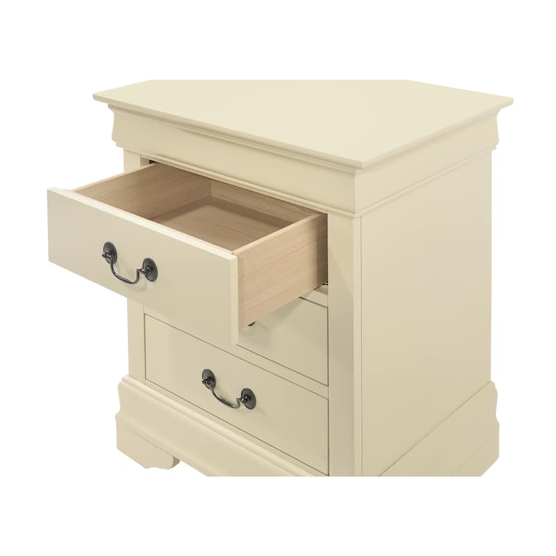 Beige Nightstand 29x21x16 with Three Drawers, Compact Bedside Table for Bedroom Storage and Neutral Stylish Modern Accent