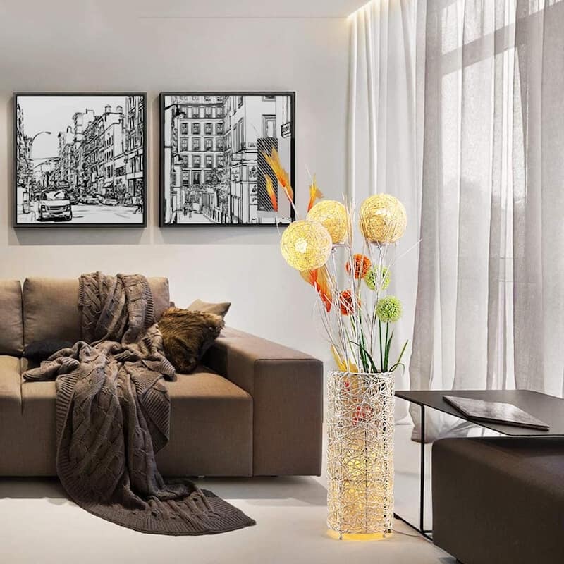 Floor Lamp Pastoral with Hand-Woven Flower Rattan Art Lamp - 8 in. x 8 in.x 43 in.